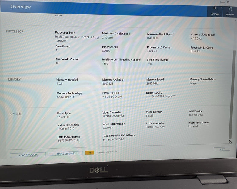 Dell Latitude 3510 15.6" i7-10210U 1.60 GHz 8 GB RAM No SSD/OS/AC/Battery