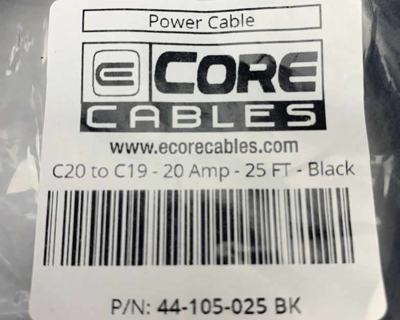 E Core Cables 44-105-025 BK C20 to C19 20Amp 25ft Black Power Cable