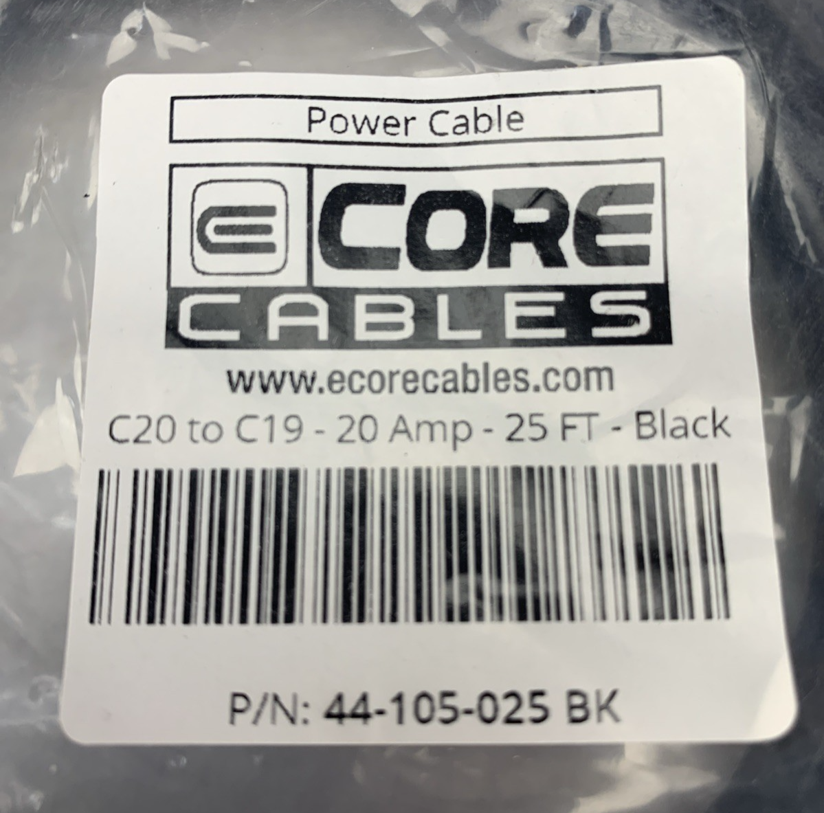 E Core Cables 44-105-025 BK C20 to C19 20Amp 25ft Black Power Cable2