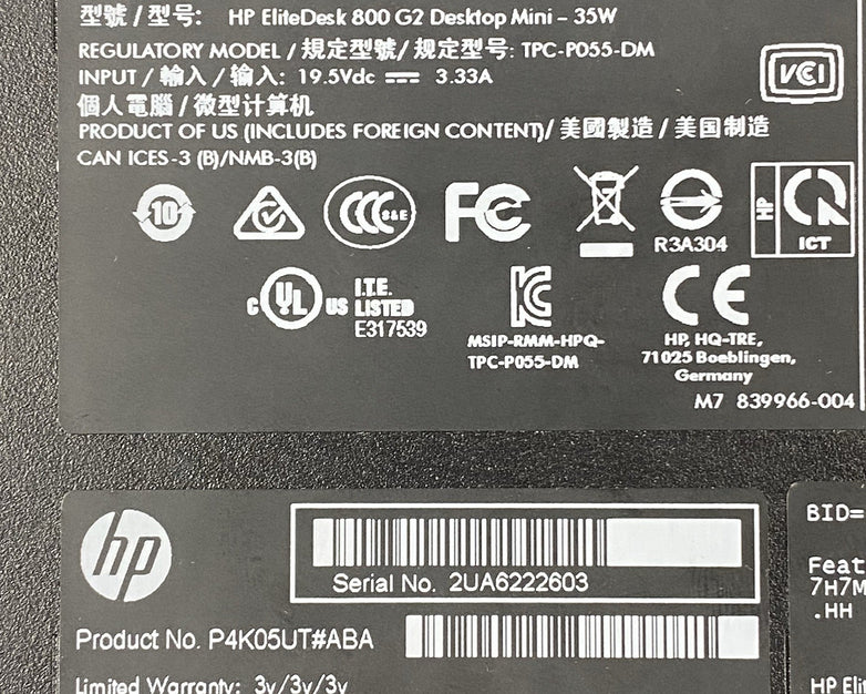 HP EliteDesk 800 G2 Micro Intel Core i5-6500T 2.5GHz 8GB RAM No HDD/OS/AC