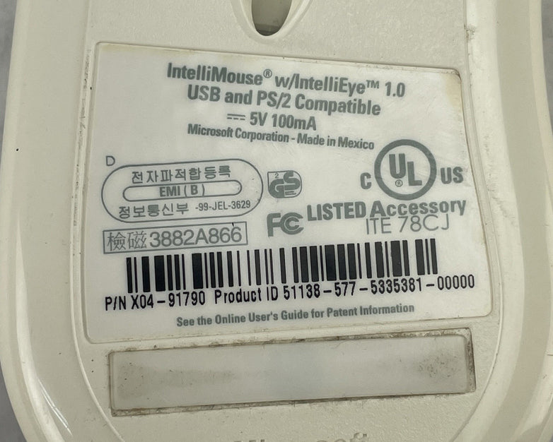 Microsoft Intellimouse X04-91790 Mouse Yellowing - Tested