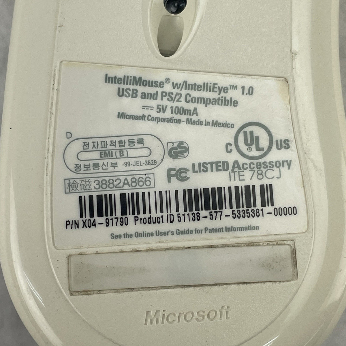 Microsoft Intellimouse X04-91790 Mouse Yellowing - Tested7