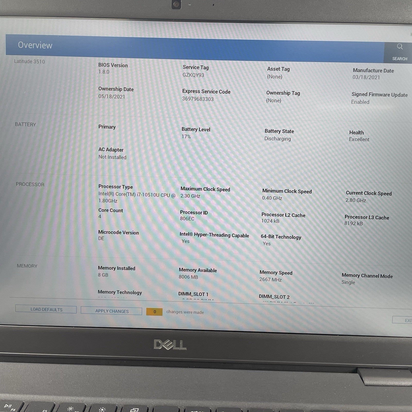 Dell Latitude 3510 15.6" i7-10510U 1.80 GHz 8 GB RAM No SSD/OS/AC - READ2