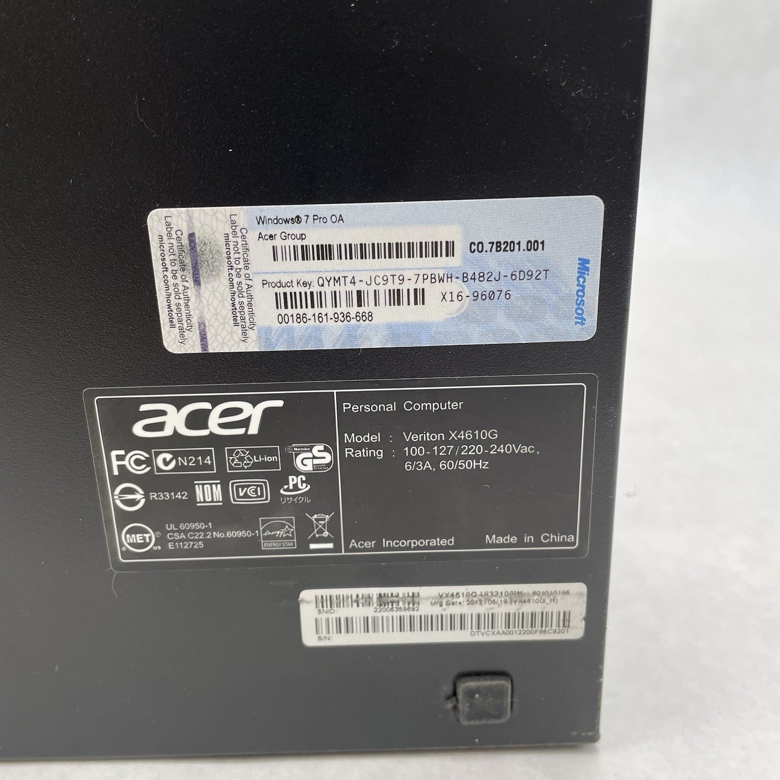 Acer Veriton X4610G SFF i3-2120 3.30 GHz 4 GB RAM No HDD No OS