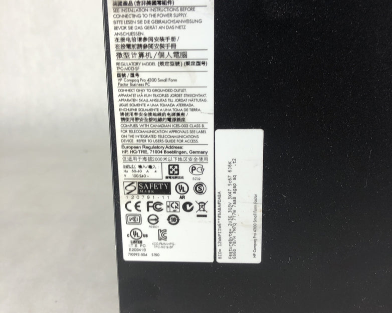 HP Compaq Pro 4300 SFF Intel Core i3-3220 3.30 GHz 4GB RAM No HDD No OS