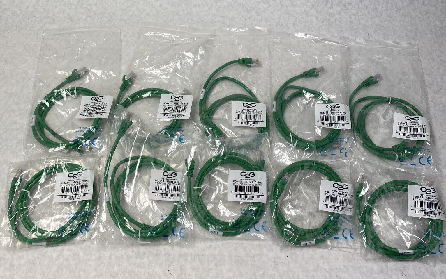 Lot( 10 ) 4ft Green Cat5e C2G 0041 Snagless Unshielded UTP Ethernet Patch Cable