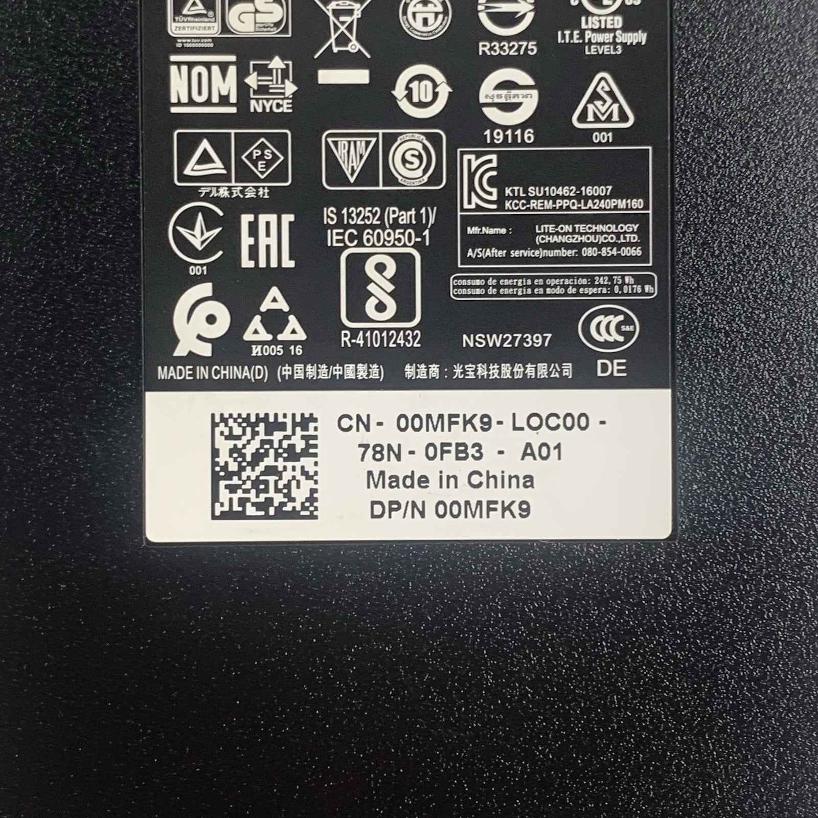 Dell 240W LA240PM160 19.5V AC Adapter 00MFK9 Genuine No Power Cord Lot of 2x5