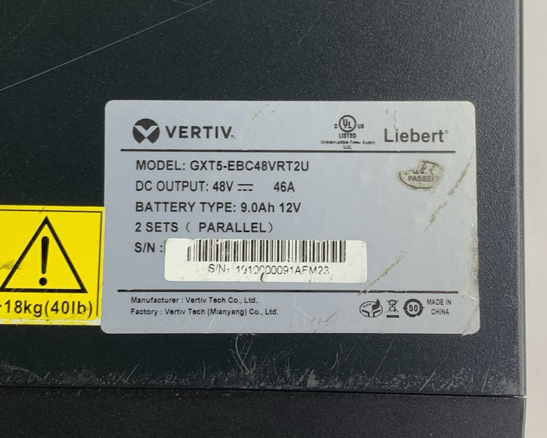 Vertiv Liebert GXT5-EBC48VRT2U GXT5 Tested No Batteries No Rack Ears