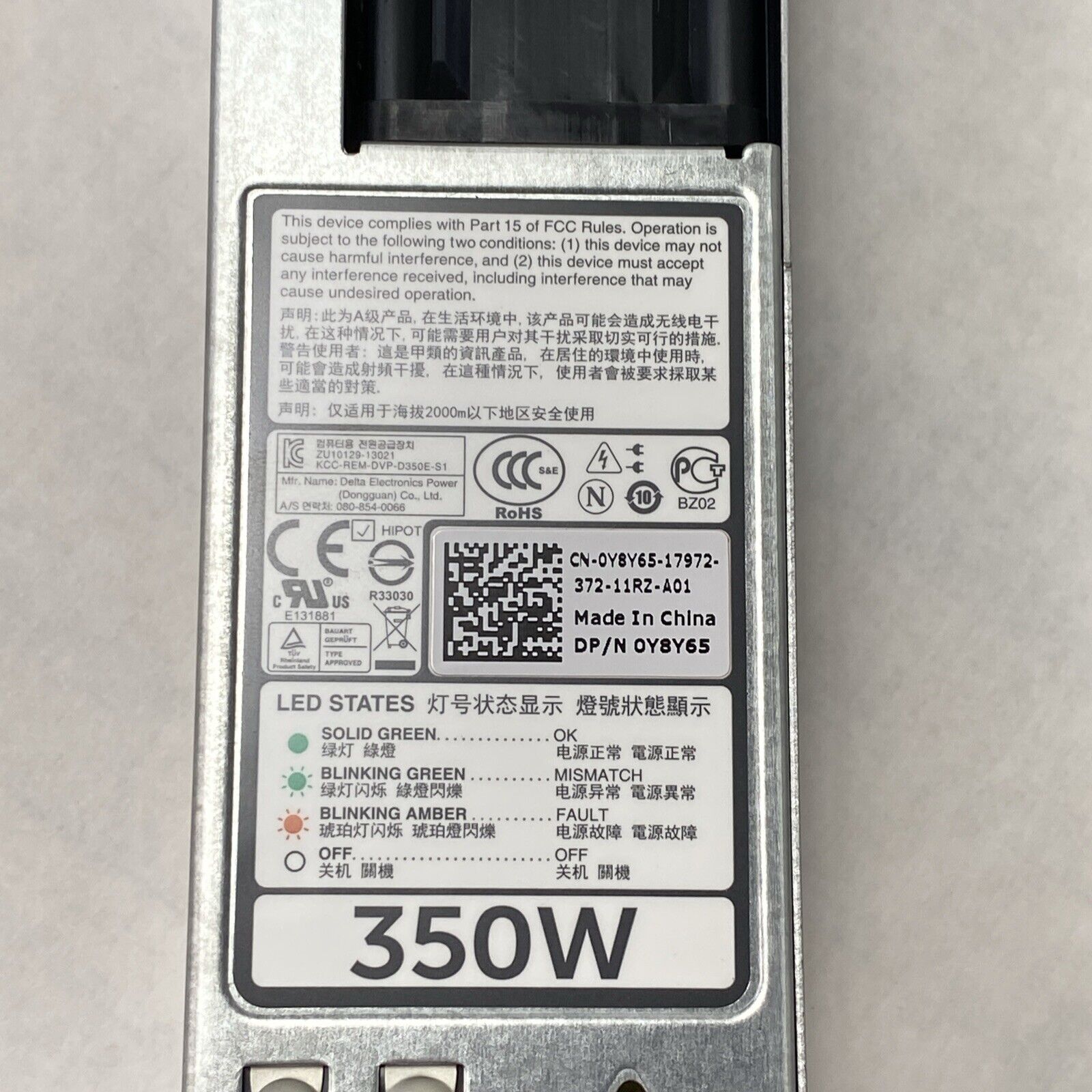 Lot of 2 Dell Y8Y65 350W 80 Plus Platinum D35OE-S1 Server Power Supply
