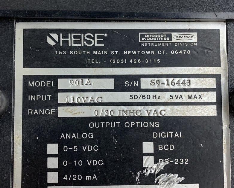 Heise 901A Digital Pressure Indicator 110 VAC 50/60 Hz 5VA Power Tested