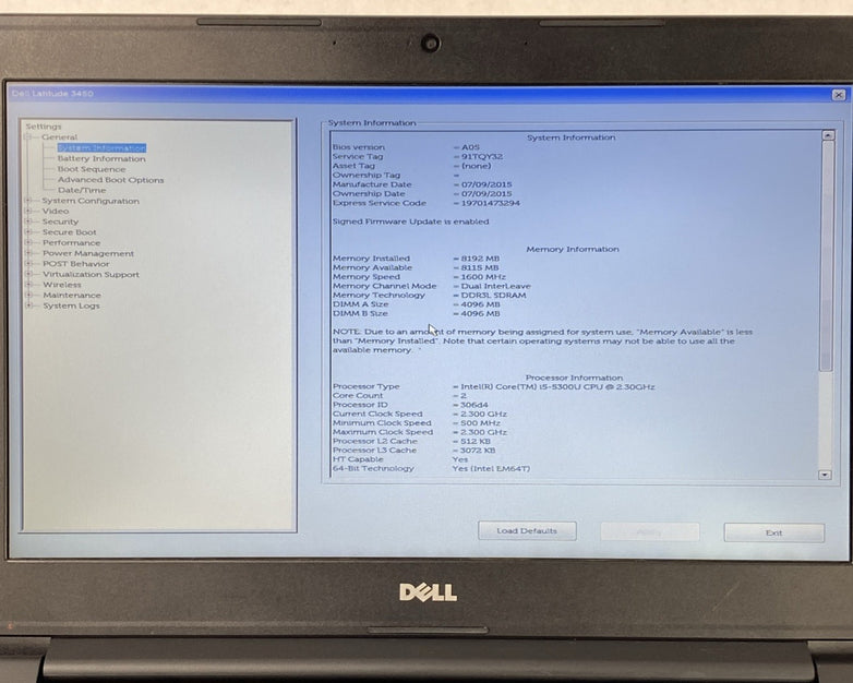 Dell Latitude 3450 Core i5-5300U 2.3GHz 8GB RAM 14.0" No HDD No OS No AC