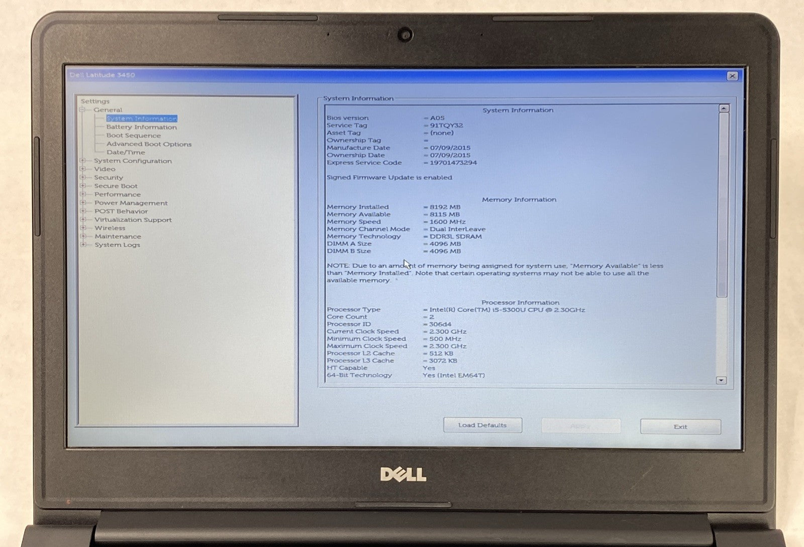 Dell Latitude 3450 Core i5-5300U 2.3GHz 8GB RAM 14.0" No HDD No OS No AC