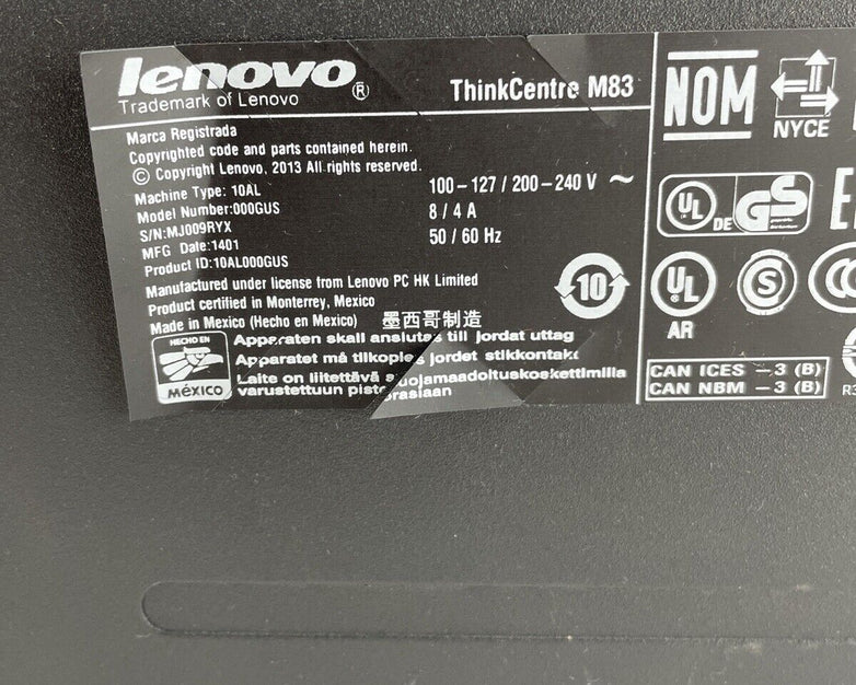 Lenovo M83 MT Intel Core i7-4770 3.4GHz 4GB RAM No HDD No OS