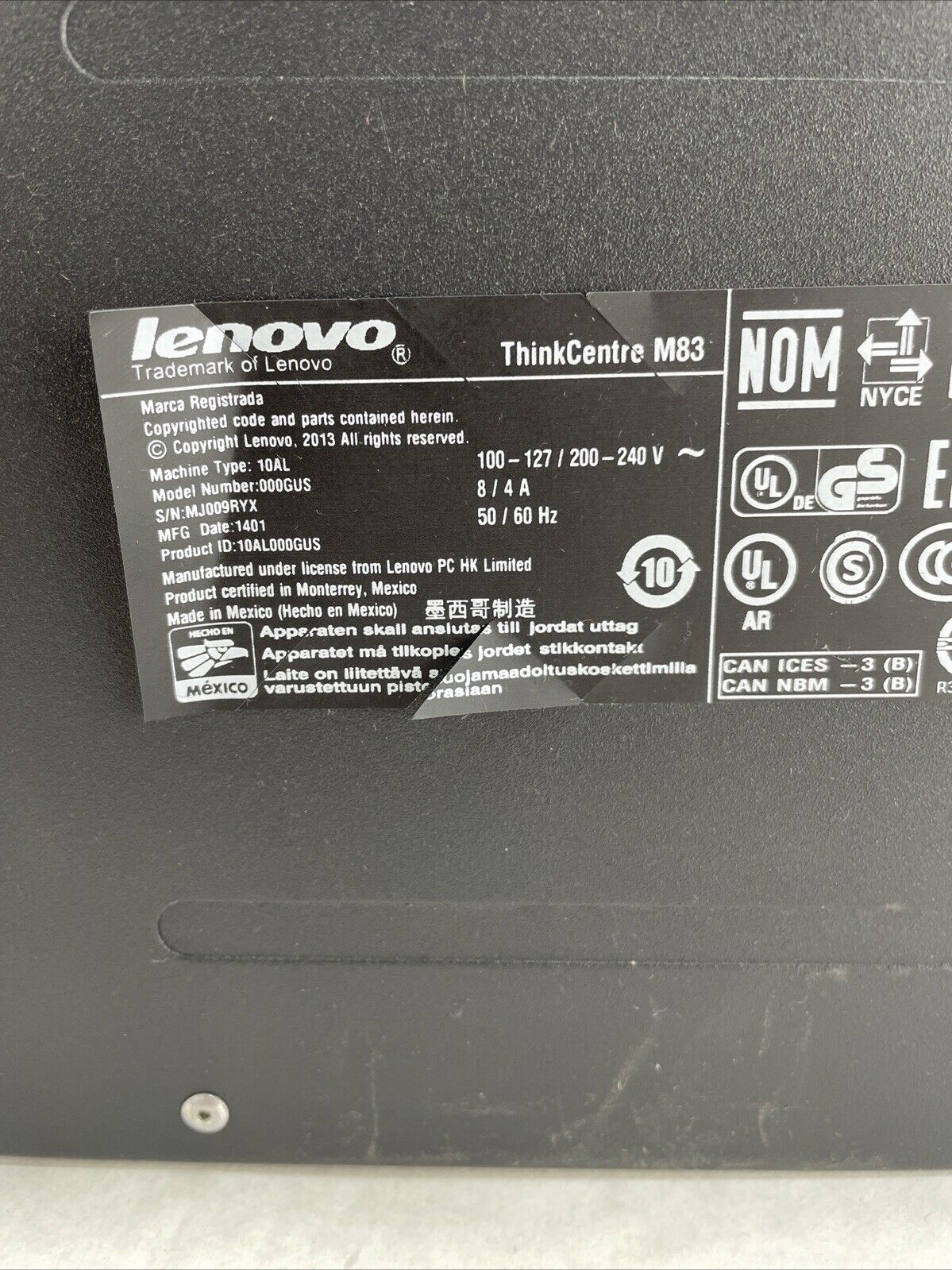 Lenovo M83 MT Intel Core i7-4770 3.4GHz 4GB RAM No HDD No OS