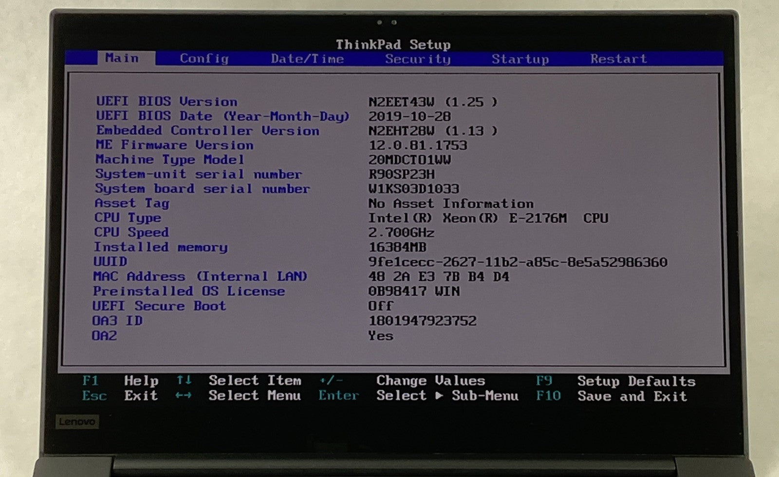 Lenovo ThinkPad P1 15.6" Touch Xeon E 2176M 2.70 GHz 16 GB RAM No HDD No OS