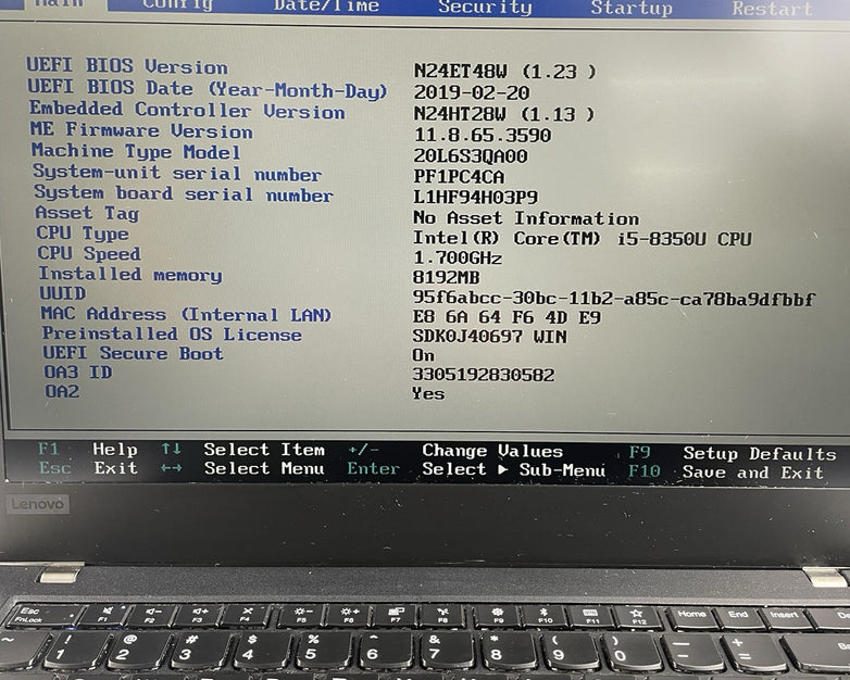 Lenovo ThinkPad T480 14" i5-8350U 1.70 GHz 8 GB RAM No SSD/OS/AC - Missing DIMM