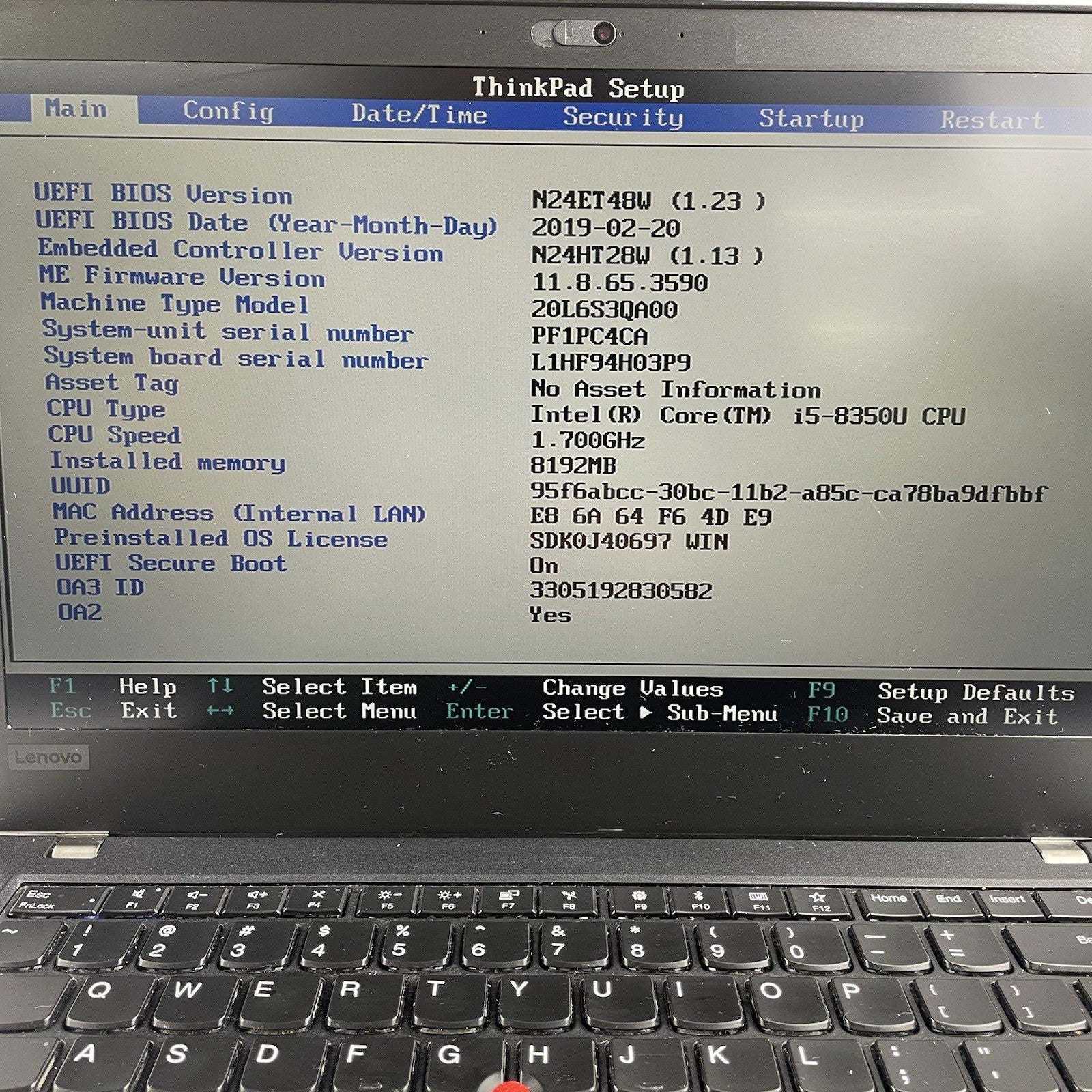 Lenovo ThinkPad T480 14" i5-8350U 1.70 GHz 8 GB RAM No SSD/OS/AC - Missing DIMM2
