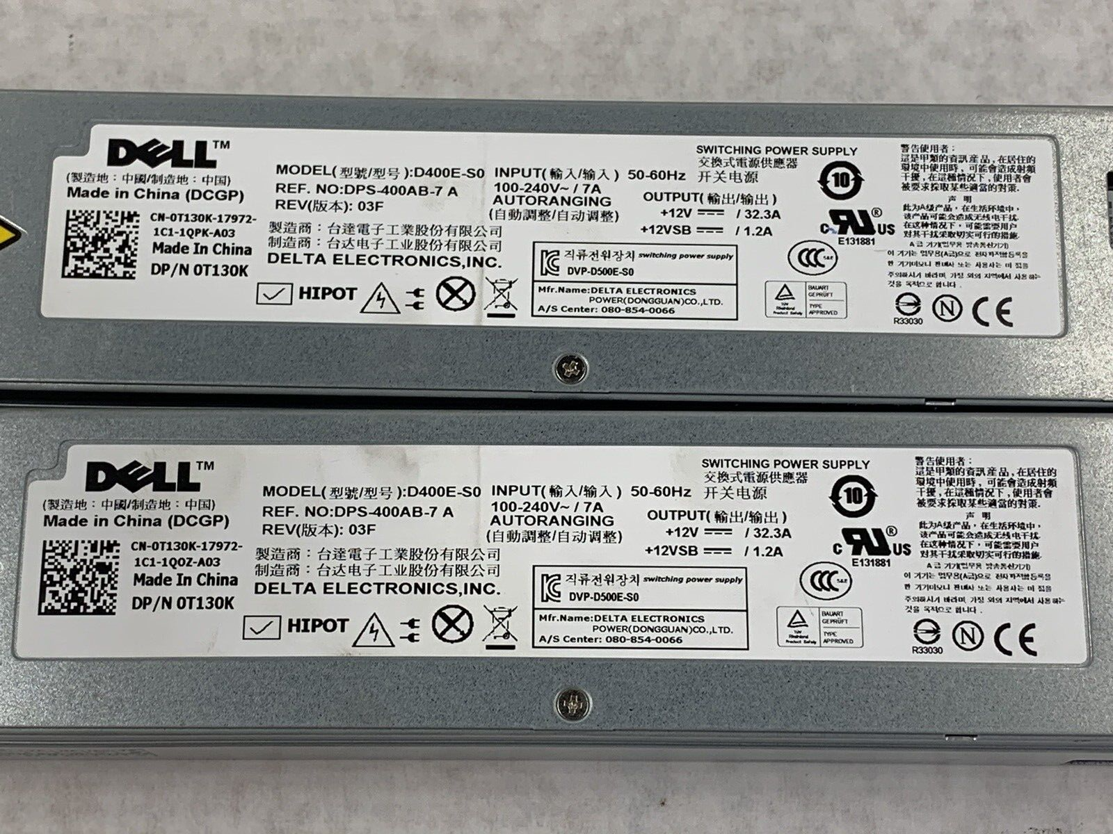 Lot of 2 Dell D400E-S0 Power Supply 32.3A 60Hz 240V 0T130K