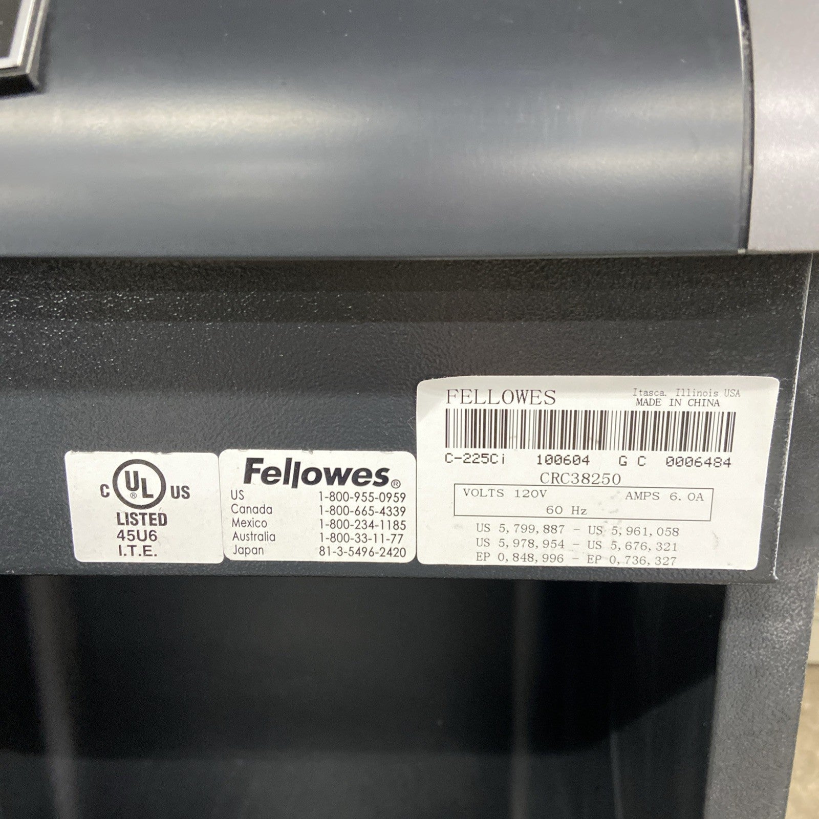 Fellowes Powershred 225i Strip Cut Shredder - Tested - Needs Repair