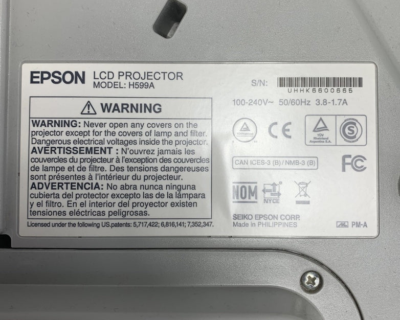 Epson BrightLink 595Wi H599A LCD Lamp Projector 462 Lamp Hours - No Remote