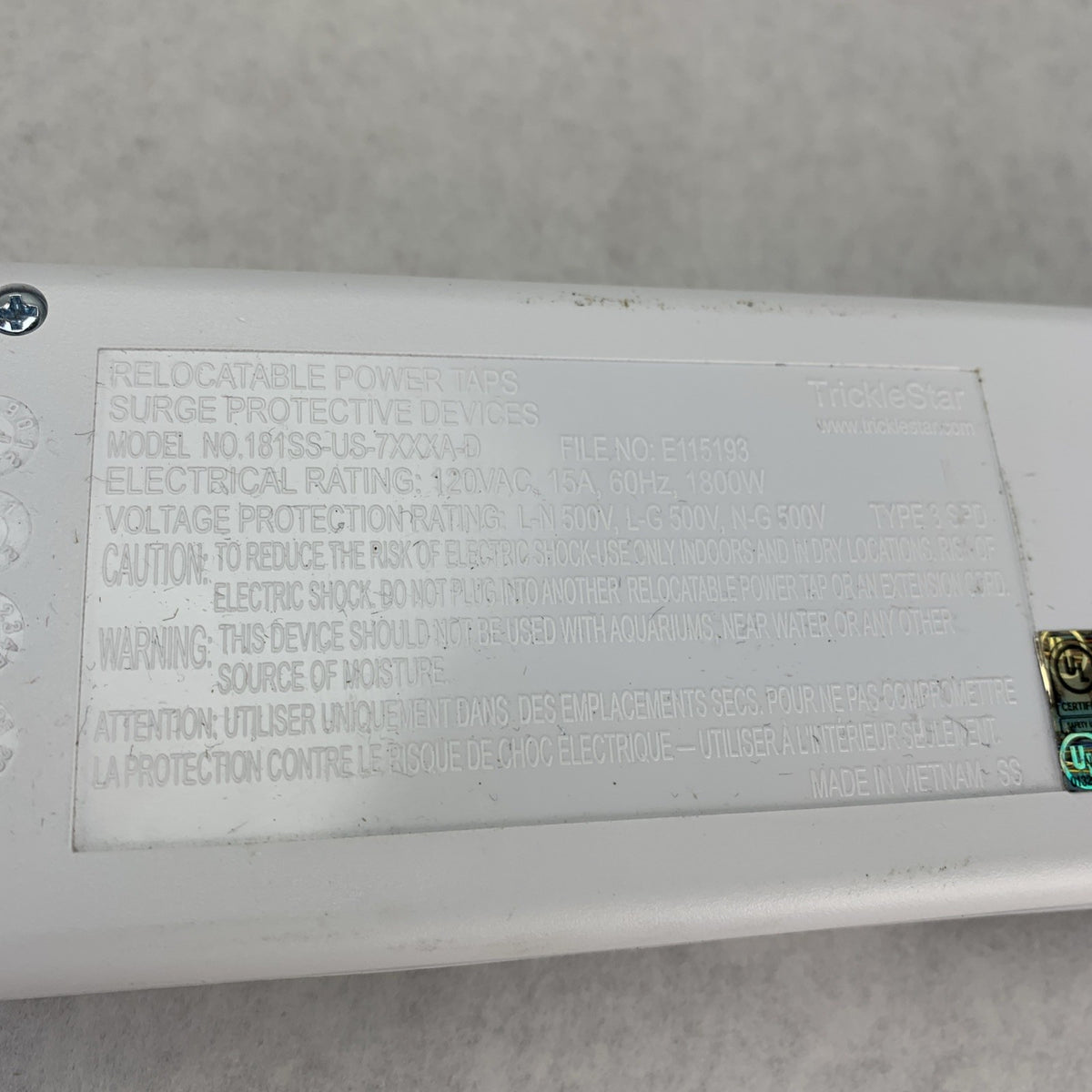 TrickleStar TS1104 7-Outlet Tier 1 Surge Protector Powerstrip 181SS-US-7XXXA-D5