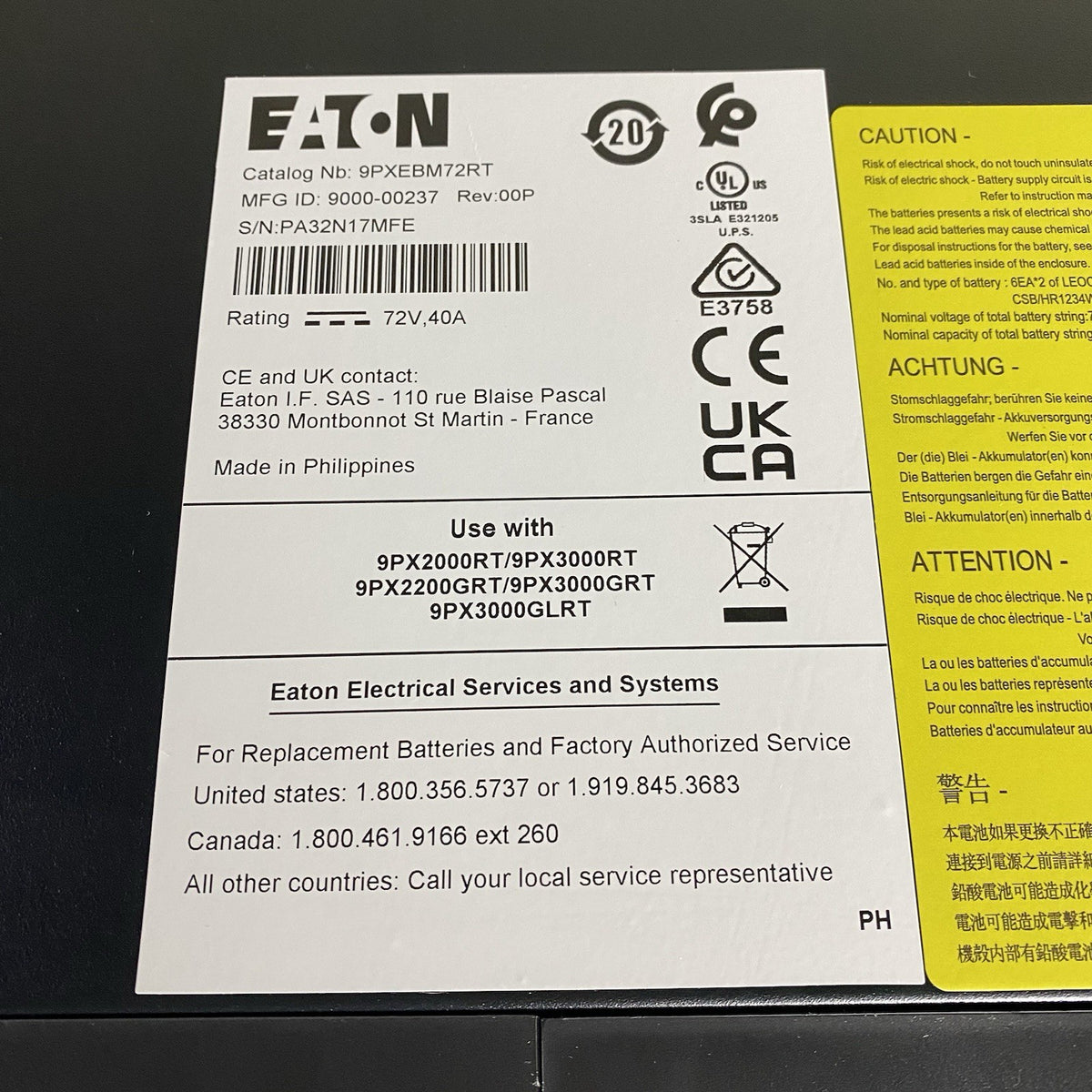 Eaton 9PXEB 9PX 72V Rack/Tower Extended Battery Module EBM 9PX Exp: 8/2311