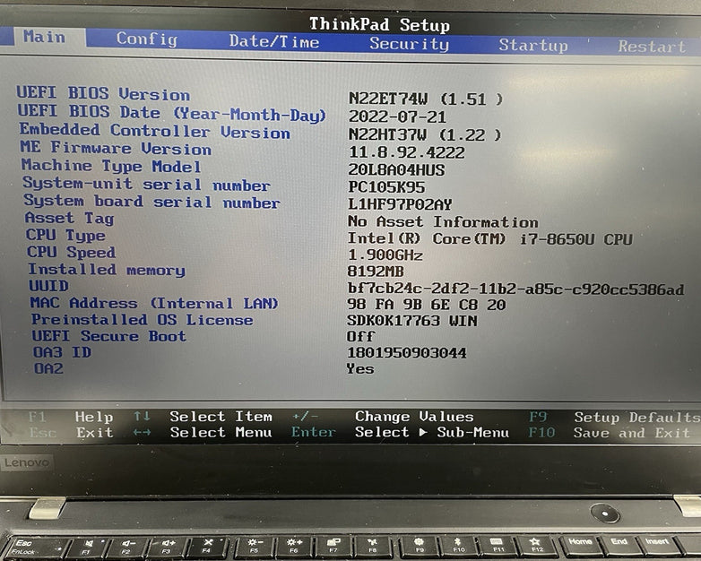 Lenovo ThinkPad T480s 14" i7-8650U 1.90 GHz 8 GB RAM No SSD/OS/AC