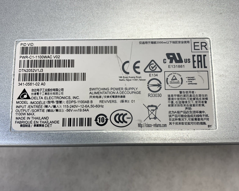Delta Electronics Cisco EDPS-1100AB 1100W Power Supply PWR-C1-1100WAC - Lot of 2