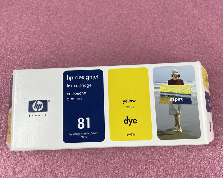 HP Designjet Ink Cartridge C4933a Yellow 81 New OEM Box Sealed 08 Lot of 2