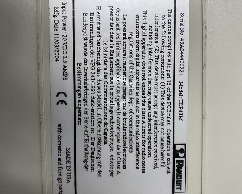 Panduit TDP43M Barcode Label Direct Thermal Transfer Printer Parts and Repair