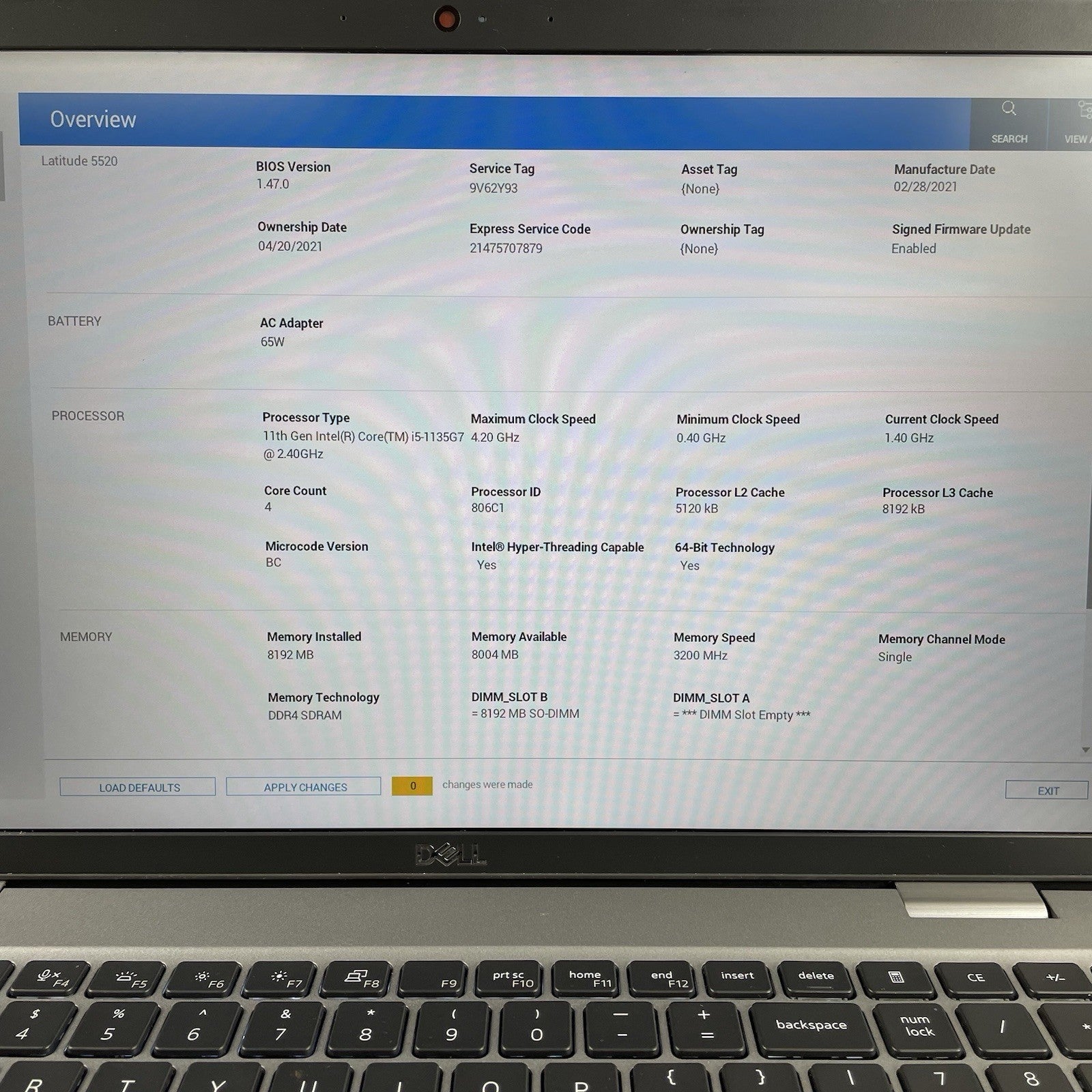 Dell Latitude 5520 15.6" i5-1135G7 2.40 GHz 8 GB RAM No SSD/OS/AC/Batt2
