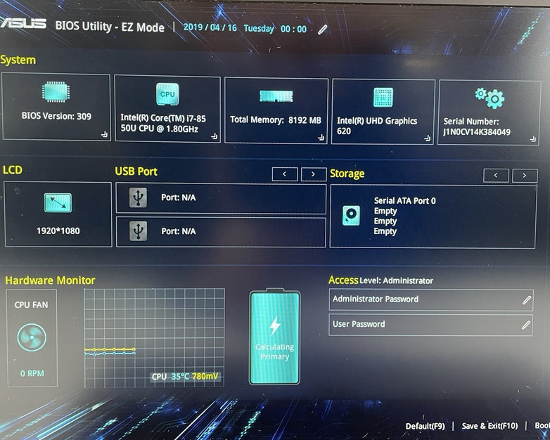 Asus UX410U 14" i7-8550 1.80 GHz 8 GB RAM No SSD/OS/AC/Battery