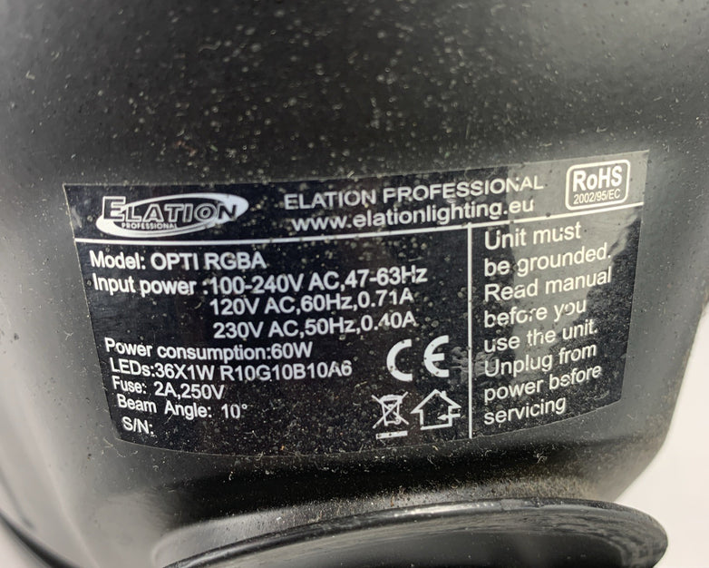 Elation Professional OPTI RGBA 240V 63Hz DMX LED Stage Wash Light
