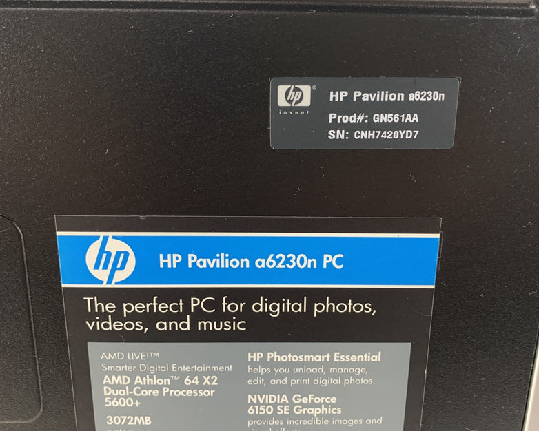 HP Pavilion A6230N MT Desktop Computer AMD Athlon 64 x2 3 GB Ram No HDD No OS