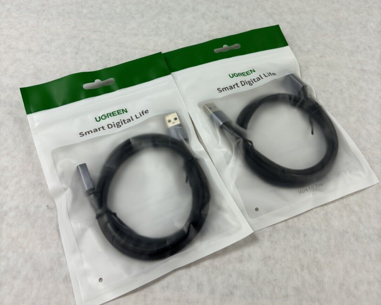 Pair of UGREEN USB A 3.0 Male to Female Extension Cable Nylon Braided