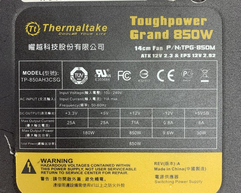 Thermaltake TP-850AH3CSG Toughpower Grand 850W Power Supply -No Peripheral Cords