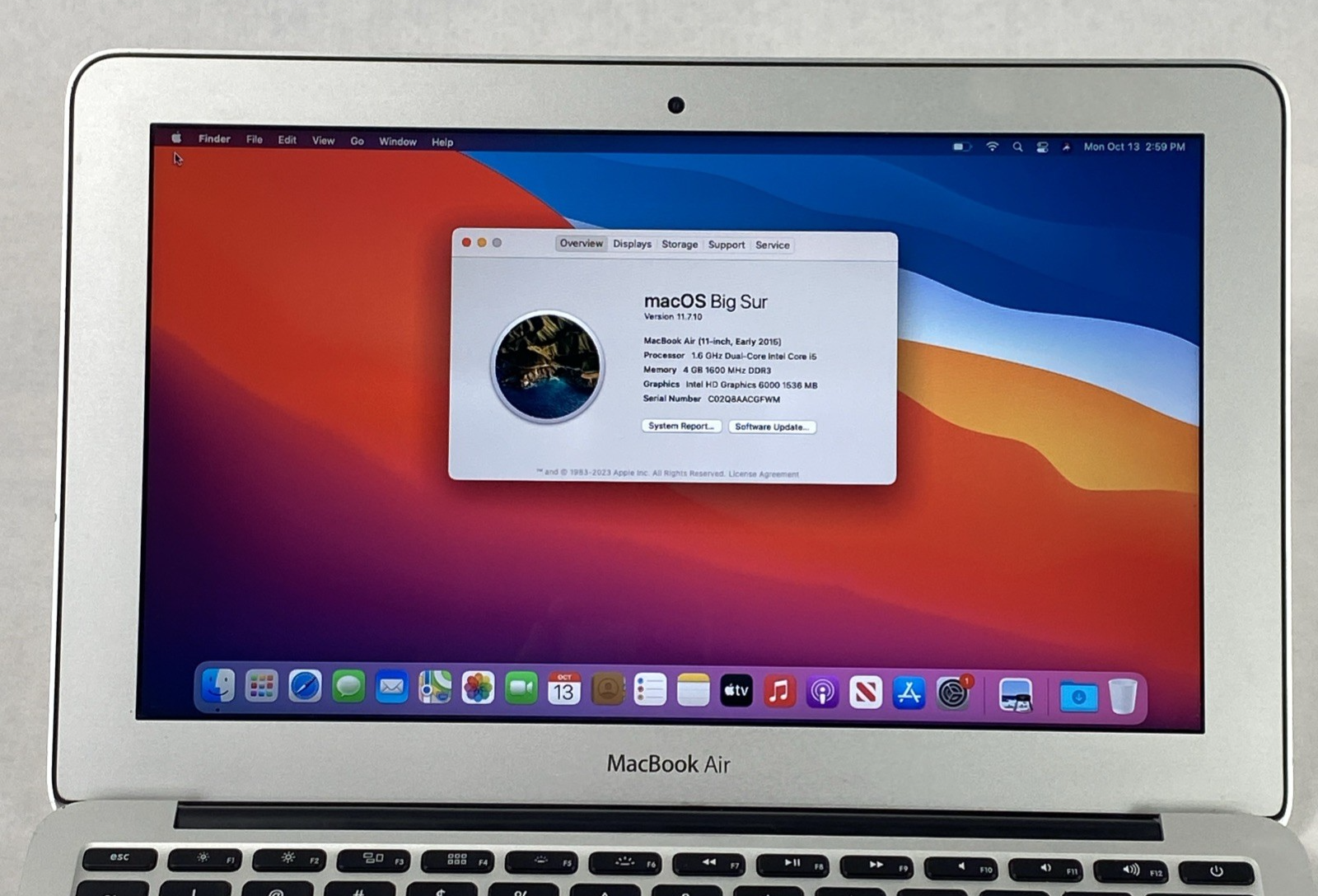 Apple MacBook Air A1465 2015 11" 1.6Ghz i5 4GB RAM 120GB SSD os11.7.1 706 Cycles