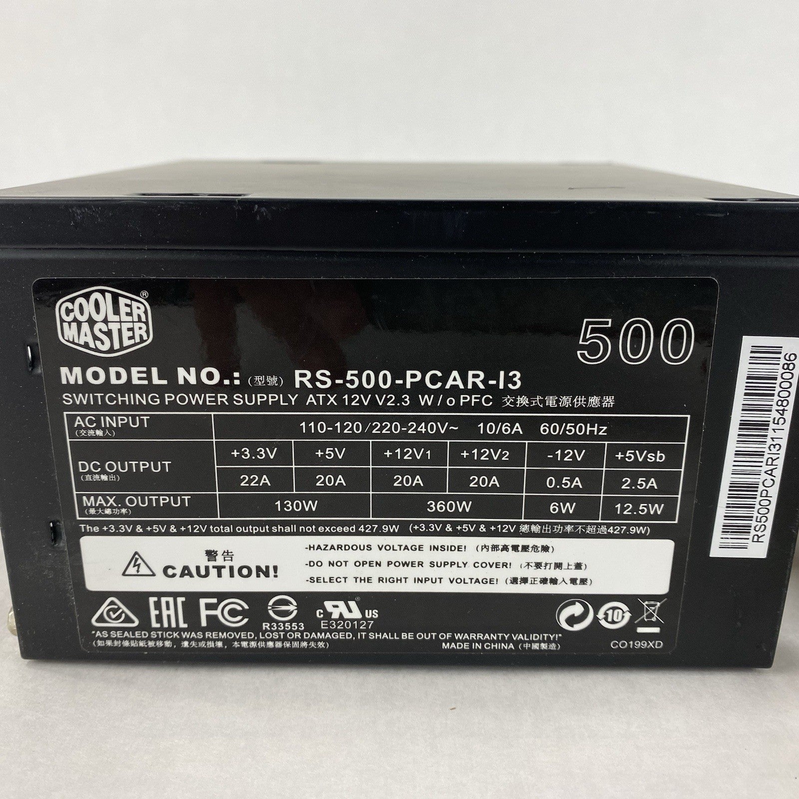 Cooler Master RS-500-PCAR-13 500W Power Supply Tested