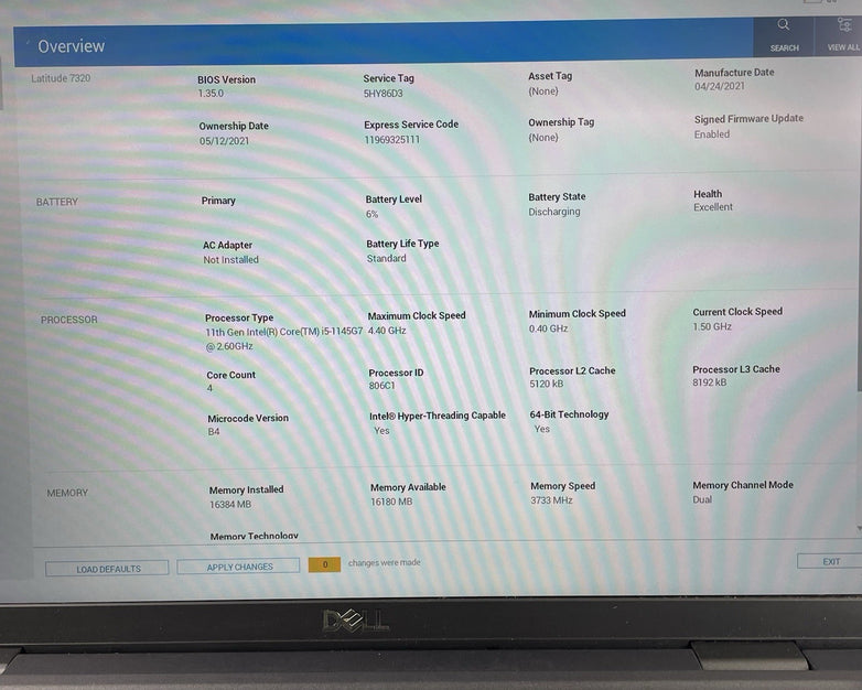 Dell Latitude 7320 13.3" i5-1145G7 2.60 GHz 16 GB RAM No SSD/OS/AC