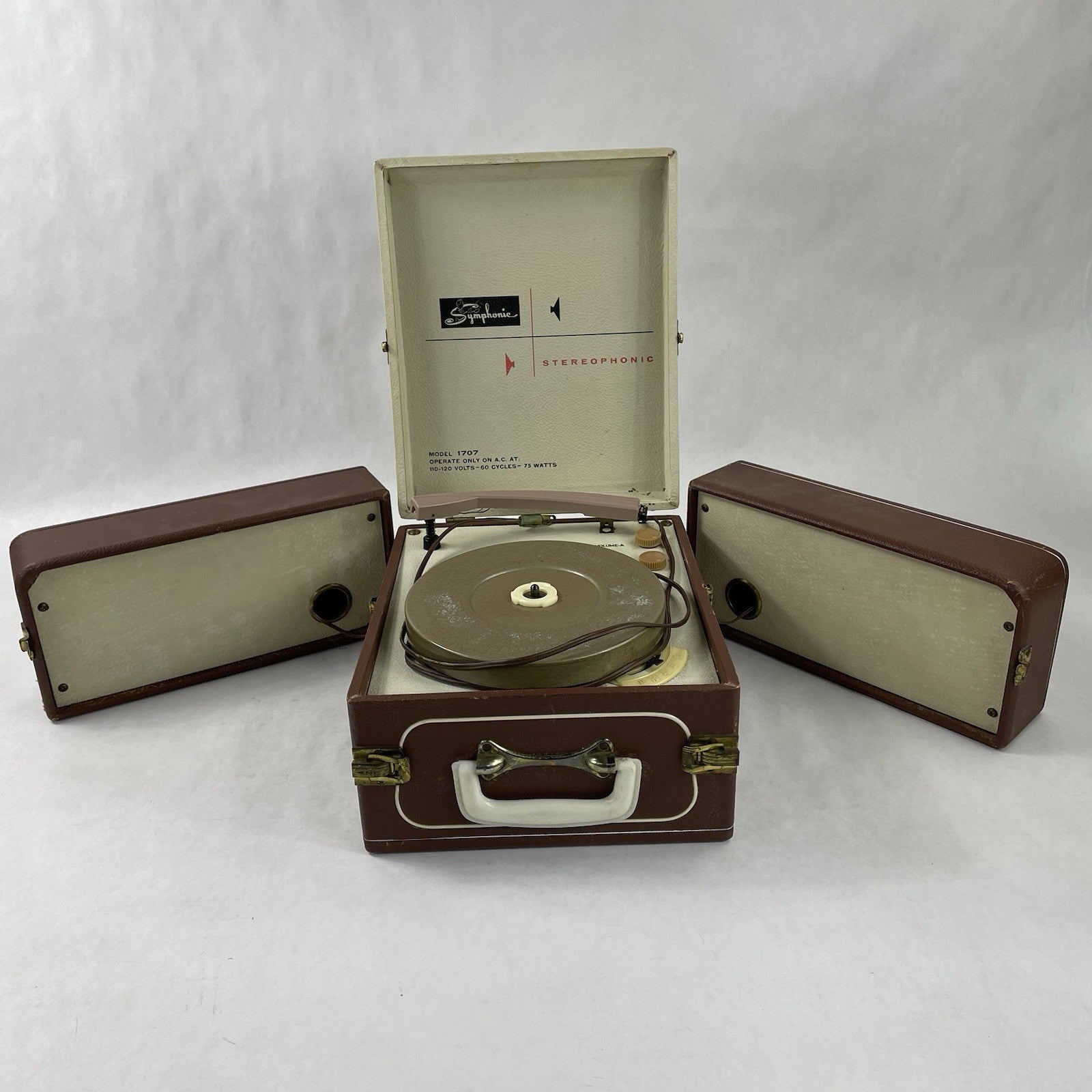 Symphonic Model 1707 Portable Stereo Record Player Broken Tonearm Tested