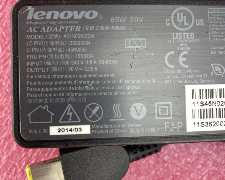Lenovo ADLX65NCC2A ThinkPad Series 20V 3.25A 65W AC Power Adapter Slim Connector