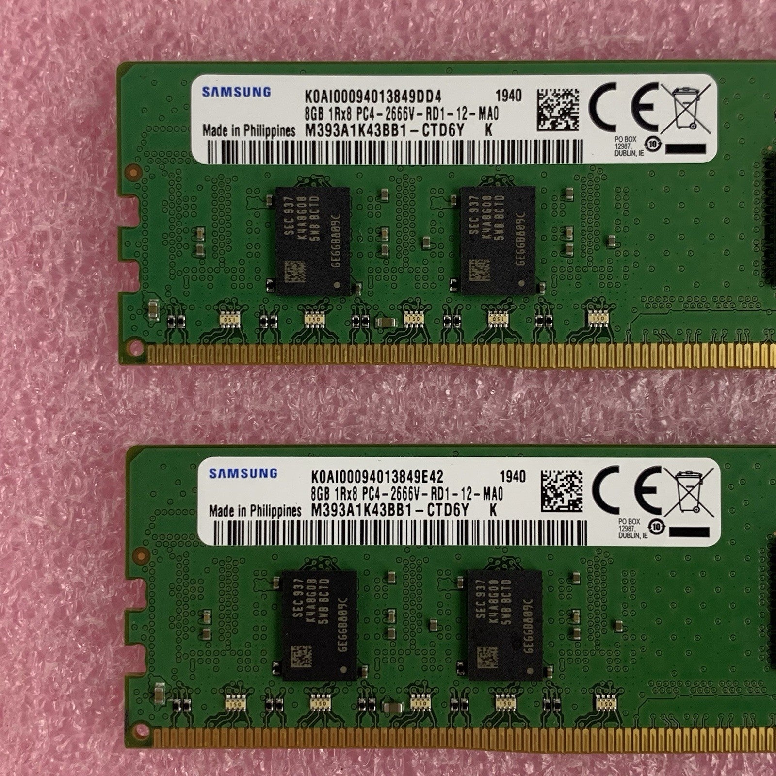 Samsung M393A1K43BB1-CTD6Y 8 GB 1x8GB DDR4-2666 Computer Memory Ram Lot of 2x2