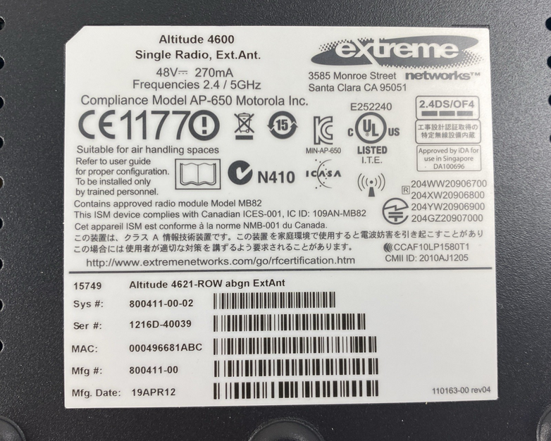 Extreme Networks Altitude 4621 15749 Wireless Access Point