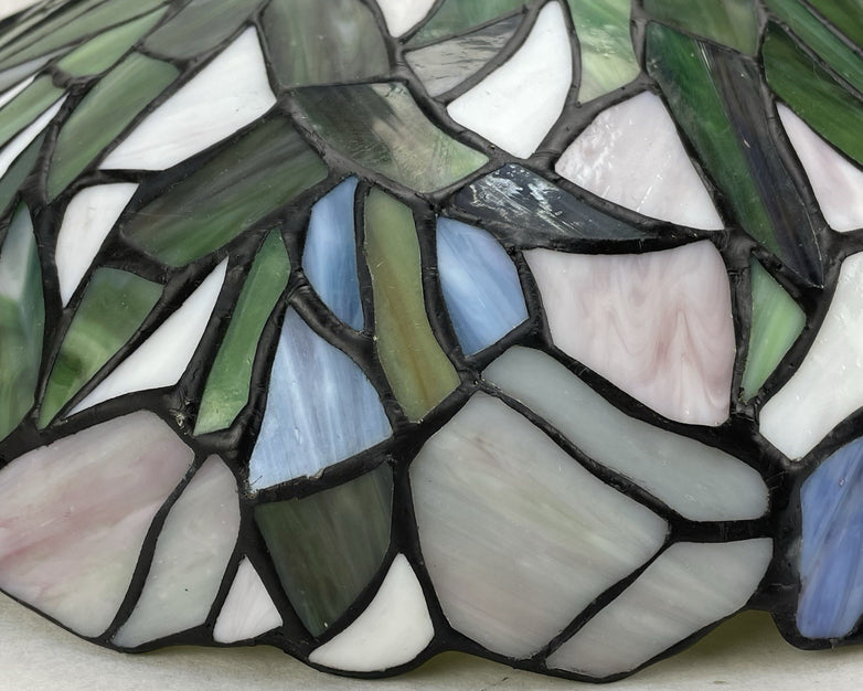 Vintage Tiffany-Style Stained Glass Lampshade Blue Green White 14.5 In