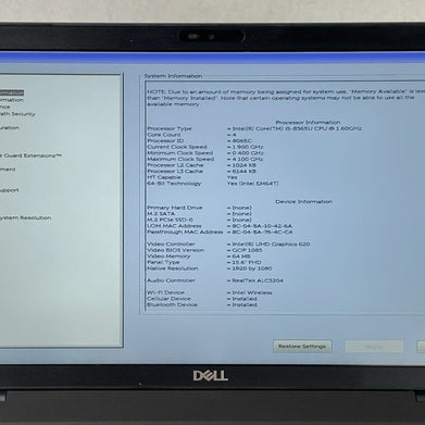Dell Latitude 5500 Core i5-8365U 1.6GHz 16GB RAM 15.6" No Battery No HDD No OS