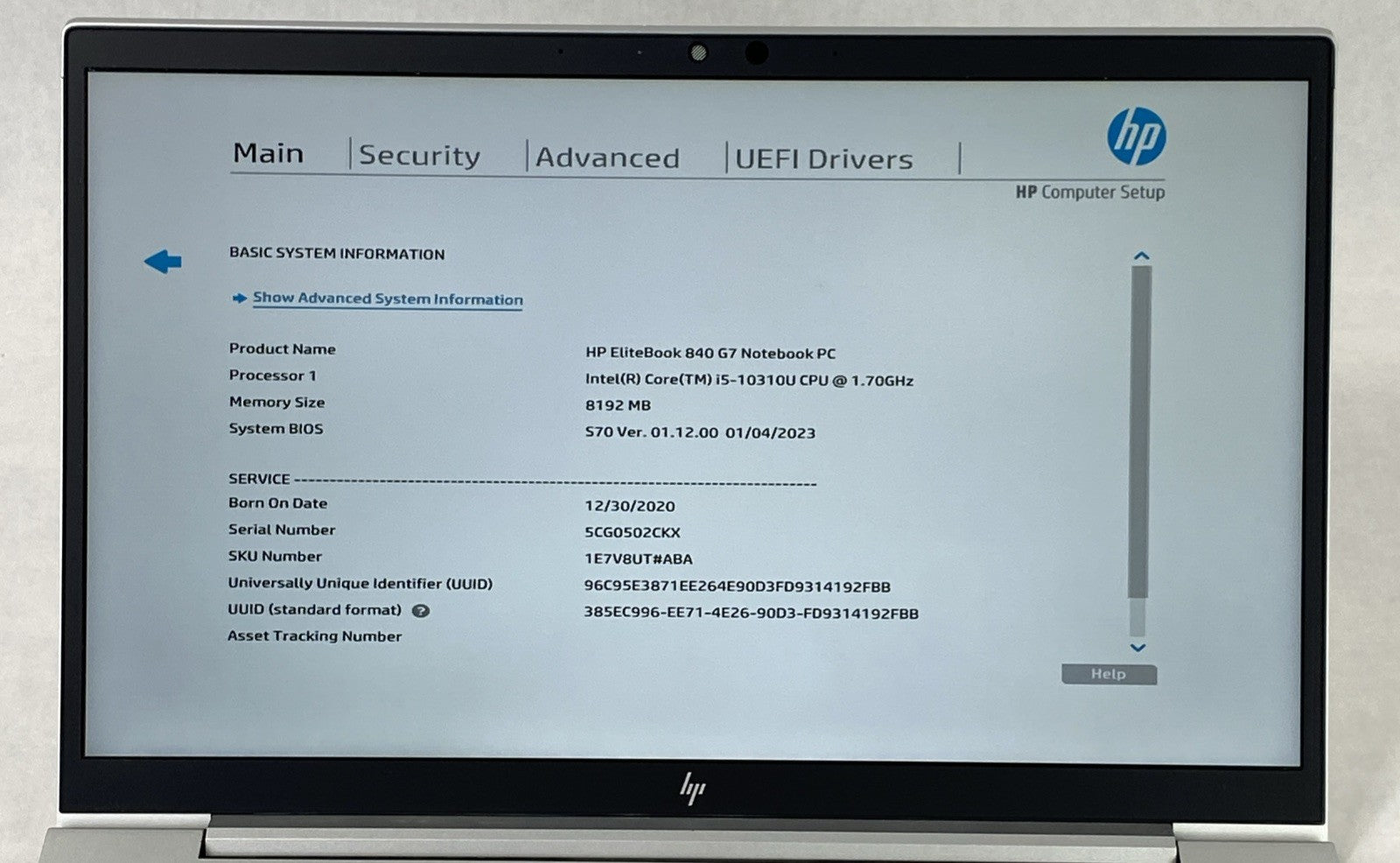 HP EliteBook 840 G7 Core i5-10310U 1.70 GHz 8 GB RAM 14" No Battery No HDD No OS