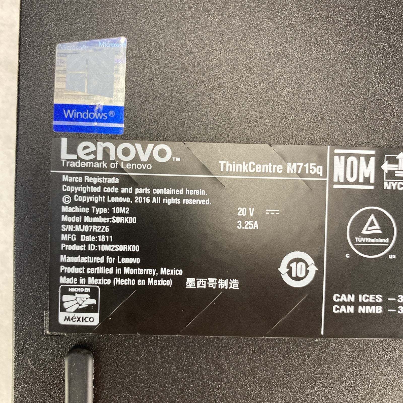 Lenovo ThinkCentre M715q AMD PRO A10-9500E 3.0GHz 8GB RAM No AC HDD OS