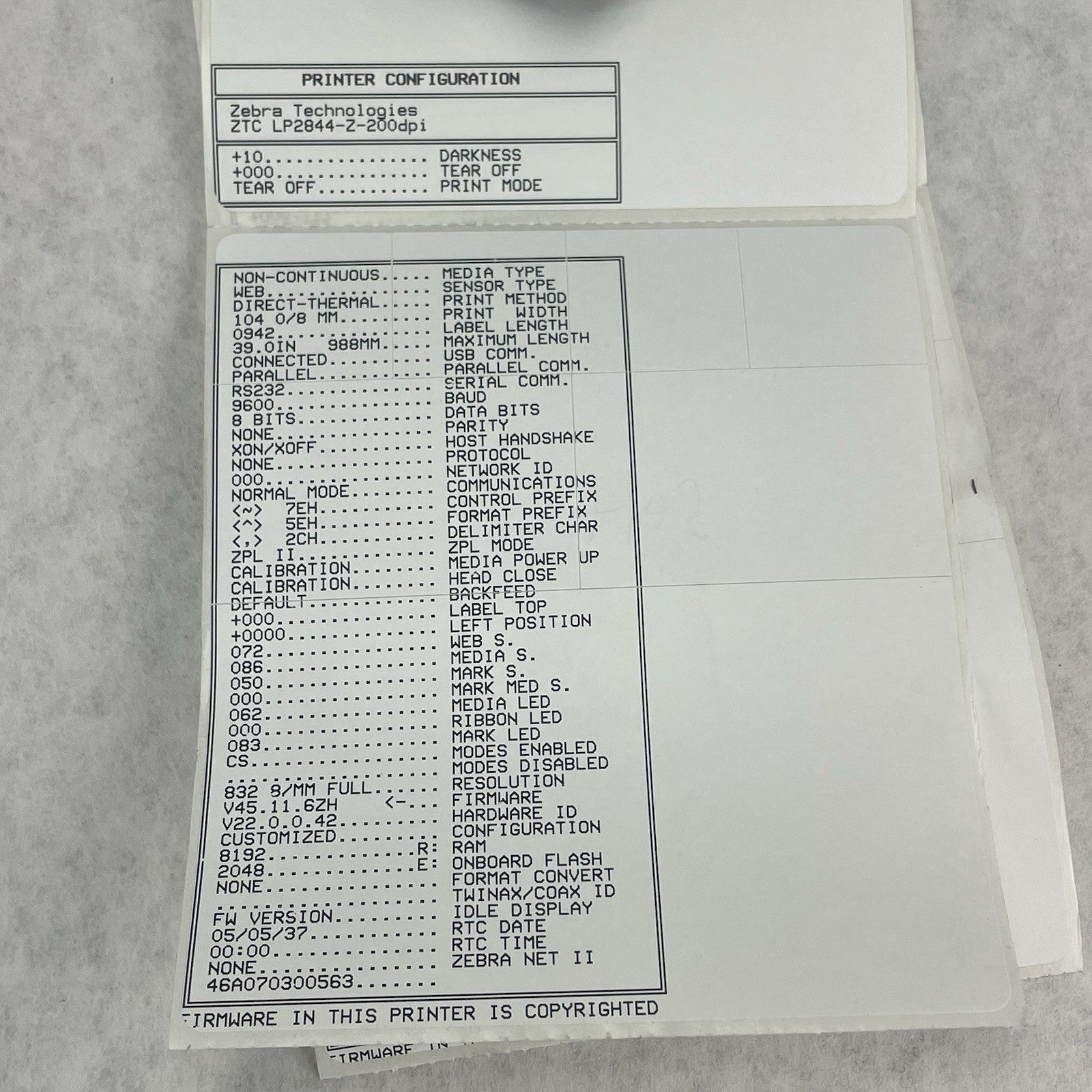 Zebra LP2844-Z Thermal Label Printer Tested Unknown Page Count No Power Cord9