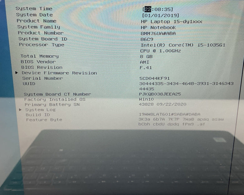 HP 15-dy1051WM 15.6" i5-1035G1 1.00 GHz 8 GB RAM No SSD/OS/AC - Bad Bottom