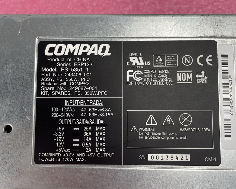 Compaq PS-5351-1 170w Power Supply